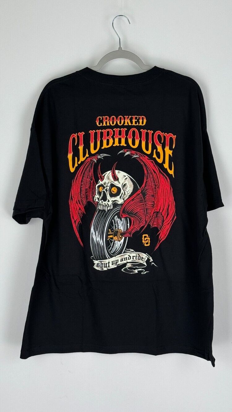 Crooked Clubhouse Shut Up and Ride 4 Tee Mens Black Shirt Crew Neck Size XXL NEW